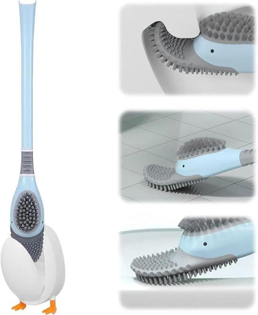 Balai de toilette silicone flexible avec support de rangement compact