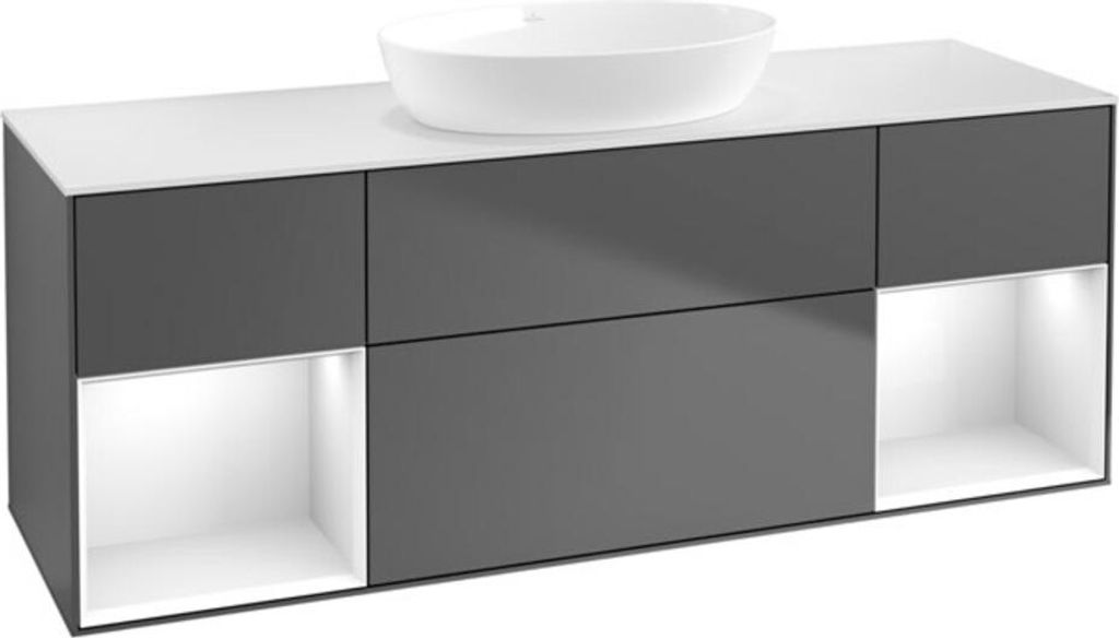 V&B Waschtischunterschrank Wandbeleuchtung Finion 160cm, Pl w m, Rg g wh. Lac, Anthrac. m
