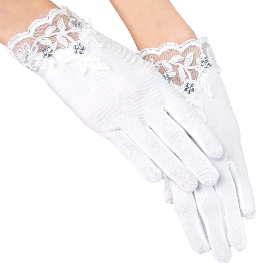 Guanti Prima Comunione Bambina in Pizzo e Cristalli - Eleganza Cerimonia