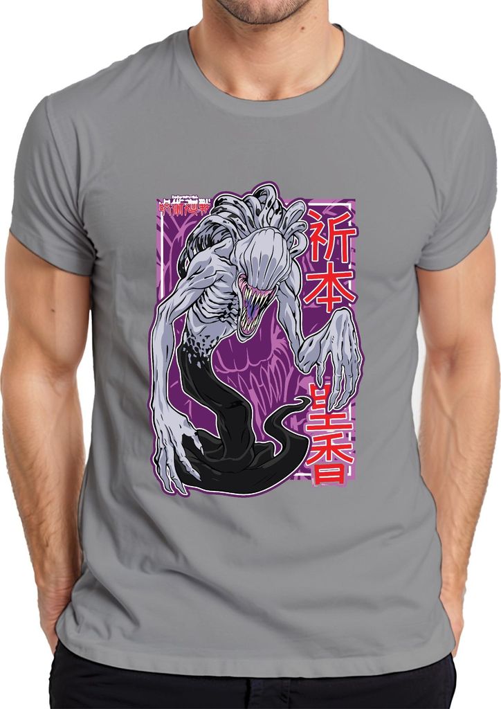 Eldritch Monster mit Klauen und Kanji Horror Geschenk Halloween Herren T-Shirt, Grau, L