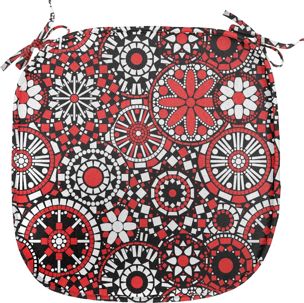 ABAKUHAUS Red Mandala Polster für Esszimmerstühle, Blumen-Mosaik, Dekoratives wasserfestes Kissen mit Riemen für Küchensitze, 40 cm x 40 cm, Sc...