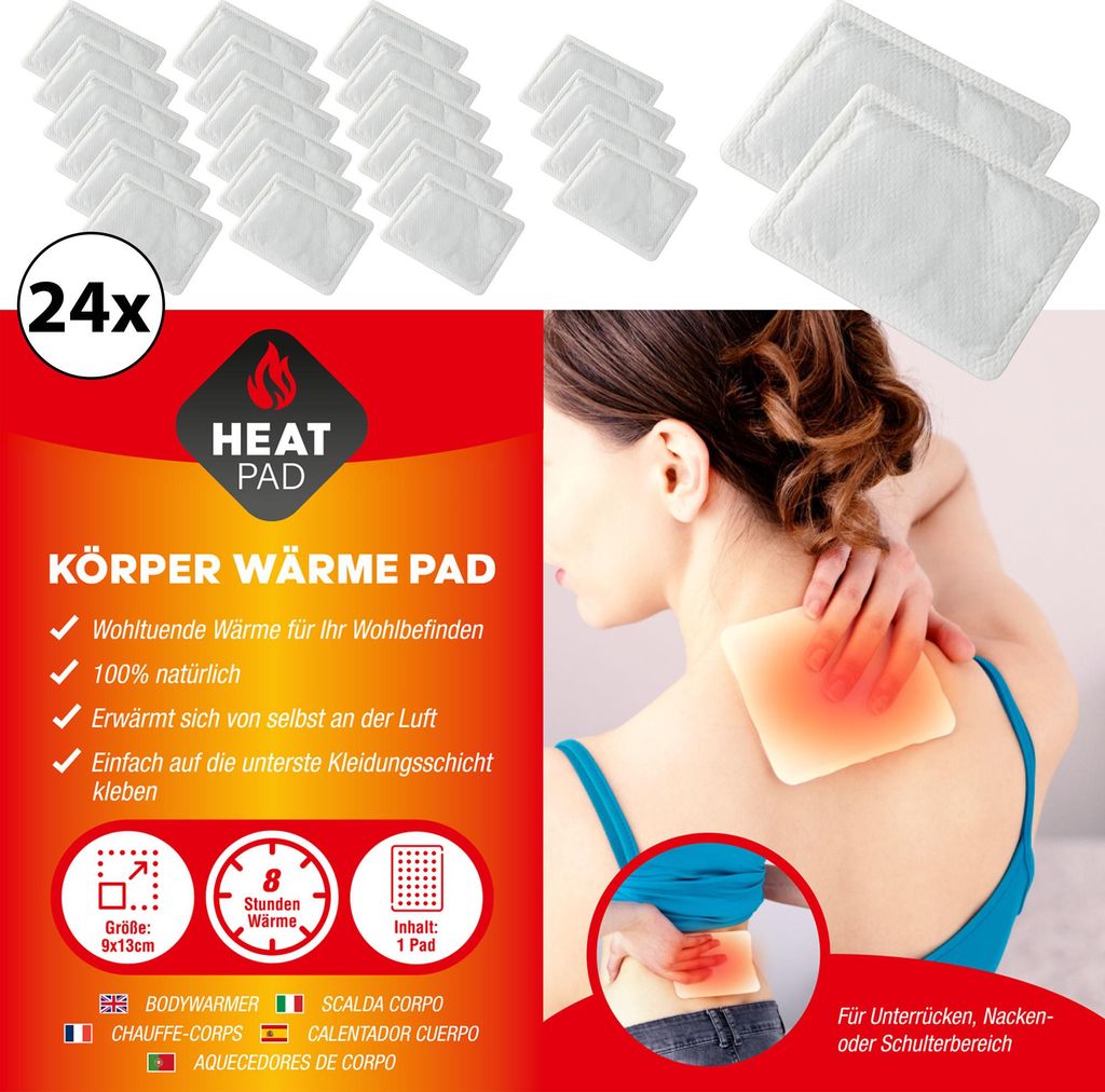 Wärmepad 24er Set 13x10 cm Wärmepflaster Rückenwärmer Tiefewärme Körperwärmer selbstklebend 8 Stunden Wärme Heizkissen