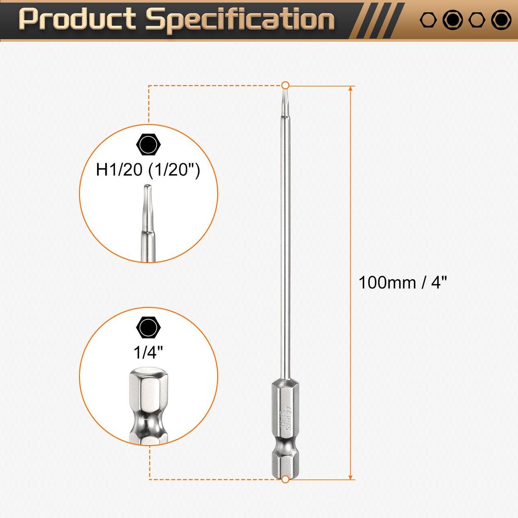 H1/20 Innensechskant Bit Set, 100 mm Lang 1/4" Sechskant-Schaft Magnetische S2 Stahl Schraubendreher Bitsatz Sechskant Bohrer fš¹r Akkuschrauber ...