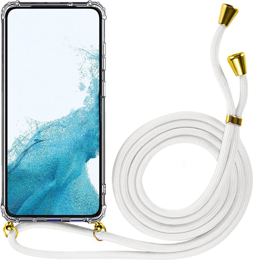 Conie Schutzhülle mit Handykette für iPhone 14 Pro Max Silikon Band Case Schnur Cover TPU Hülle in Transparent / Gold / Weiss Gold