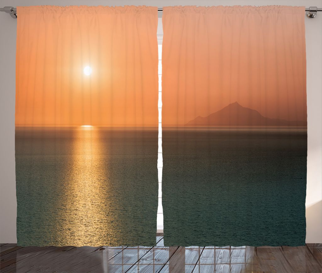 ABAKUHAUS Nautisch Rustikaler Vorhang, Sonnenaufgang über Ozean, Wohnzimmer Universalband Gardinen mit Schlaufen und Haken, 280 x 175 cm, Orange Blue