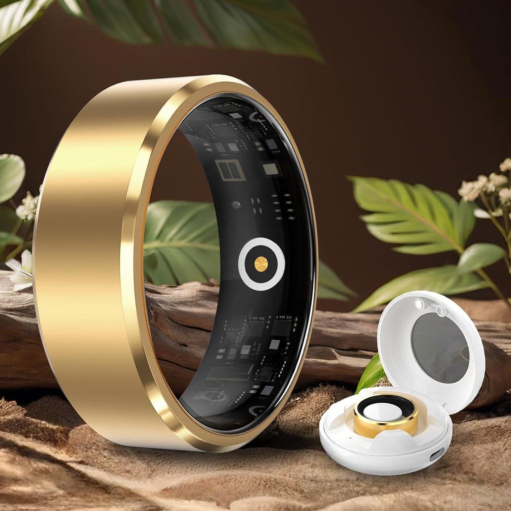 2025 Smart Ring Herren Damen Bluetooth Android IOS Fitness Tracker 5 ATM Wasserdicht Gold Größe 11