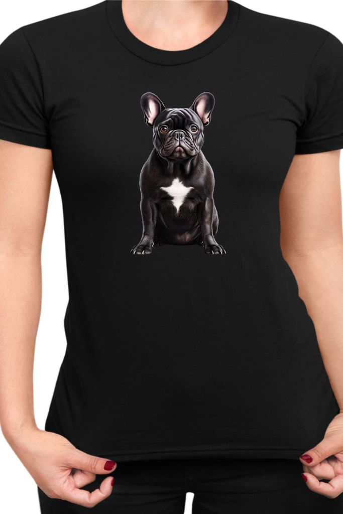 Damen T-Shirt Dogs Breeds French Bulldog Dog Breed 006, Lady XS / Schwarz