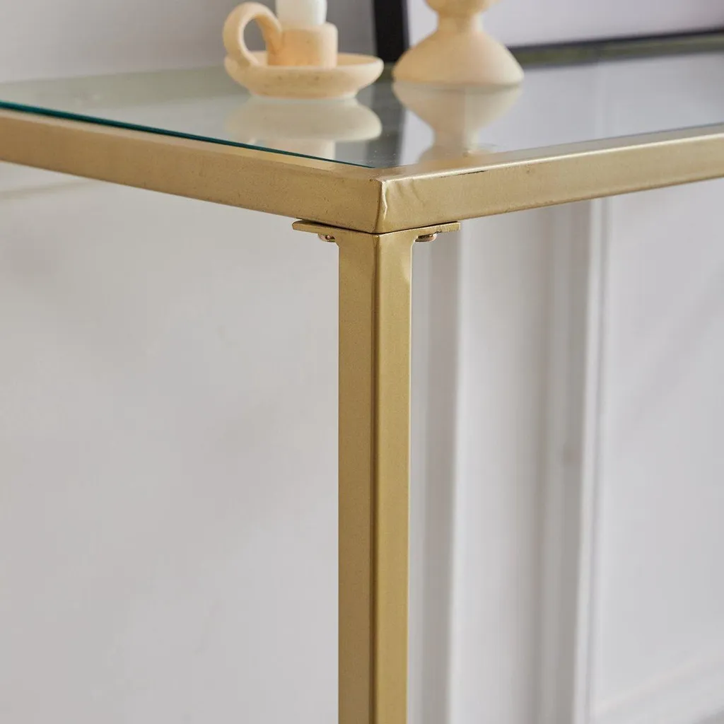 Console d'Entrée Design Bolt Edge - Table d'Appoint Or et Verre 100 cm - 3