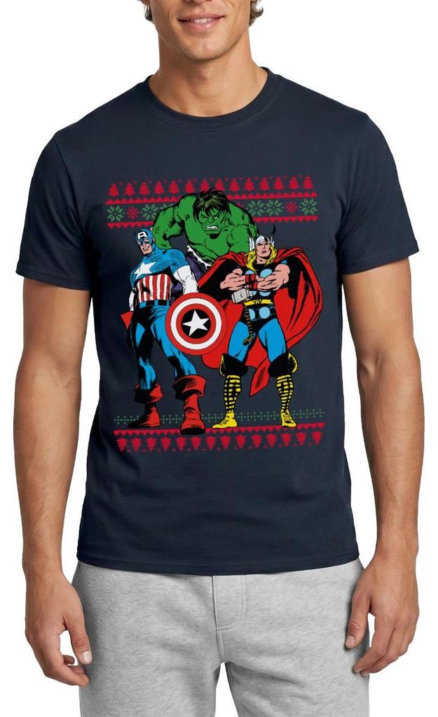 Spreadshirt Avengers Superhelden Ugly Christmas Männer T-Shirt, XXL, Navy