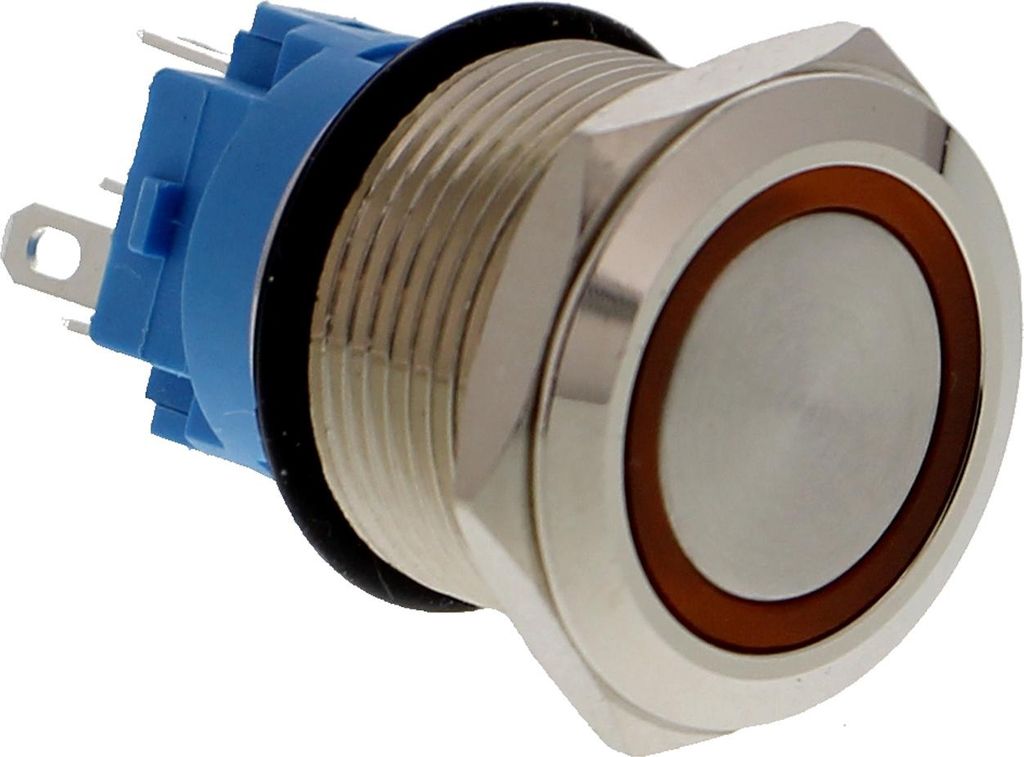 Drucktaster, Chrom - 3V/5V, LED beleuchtet Leuchtringfarbe: Gelb Spannung: 3V