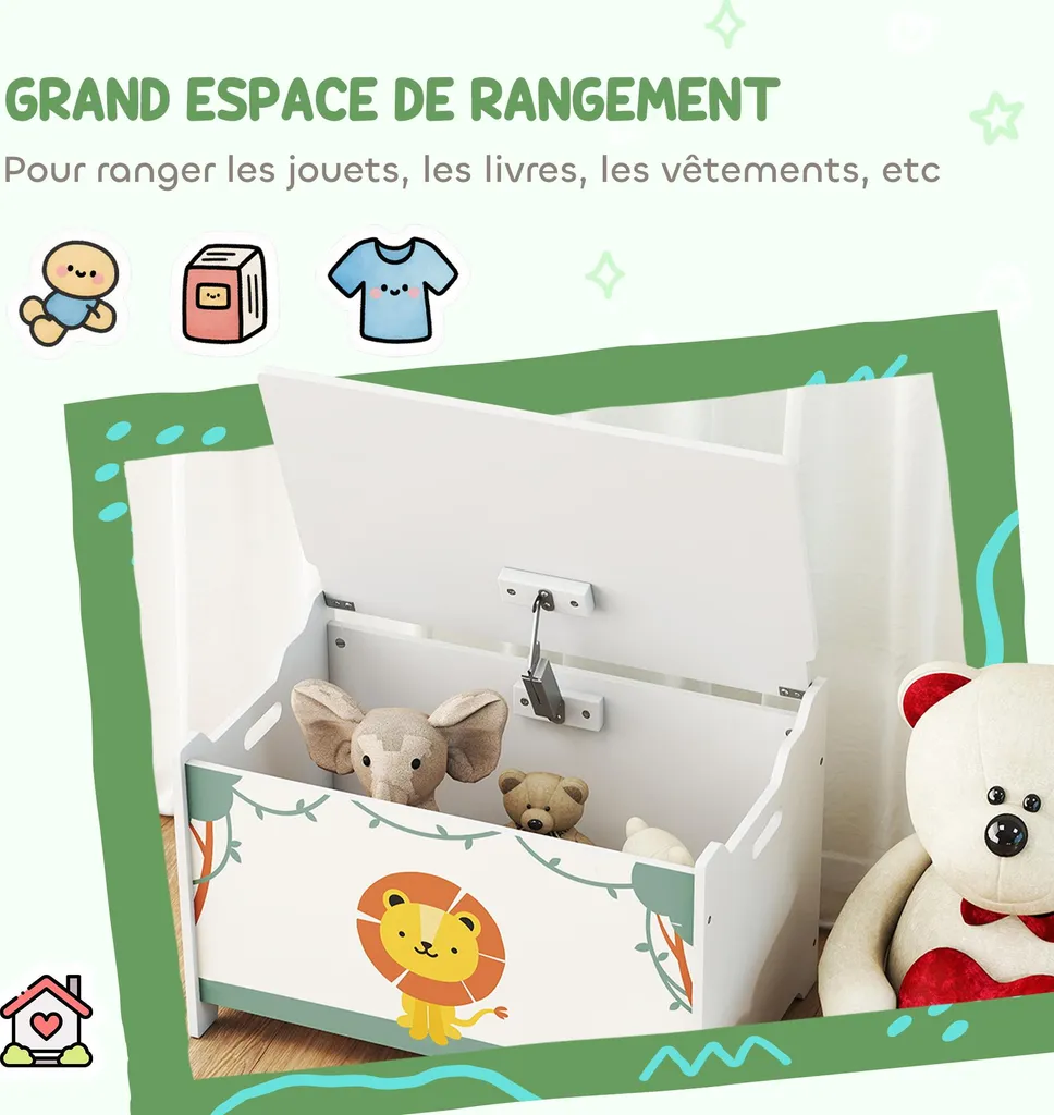 Solution rangement jouets pour salon et chambre enfant, coffre vert design