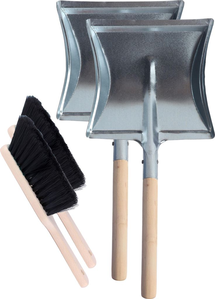 Garronda 2 Stück Kehrgarnitur Kehrschaufel Metall mit Holzgriff Set mit Handbesen (Schwarz + Silber)