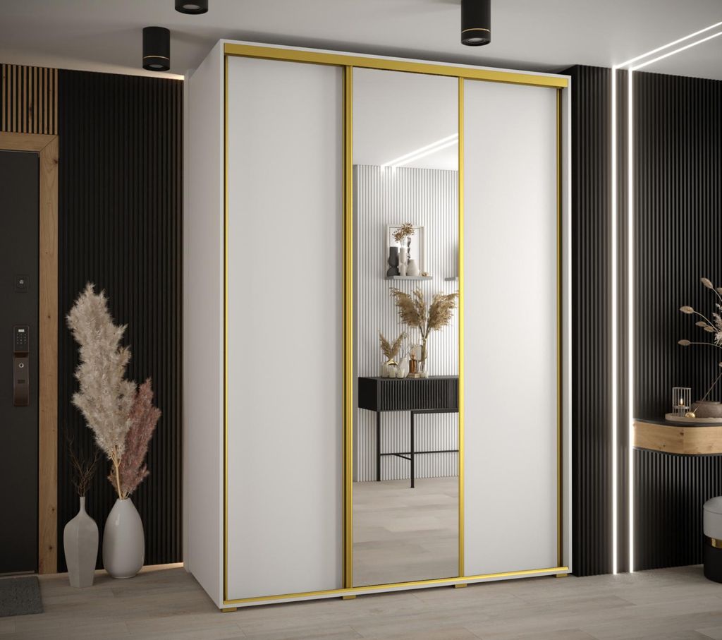 Kleiderschrank YVONA 3 – 180/60 cm, weiß/gold