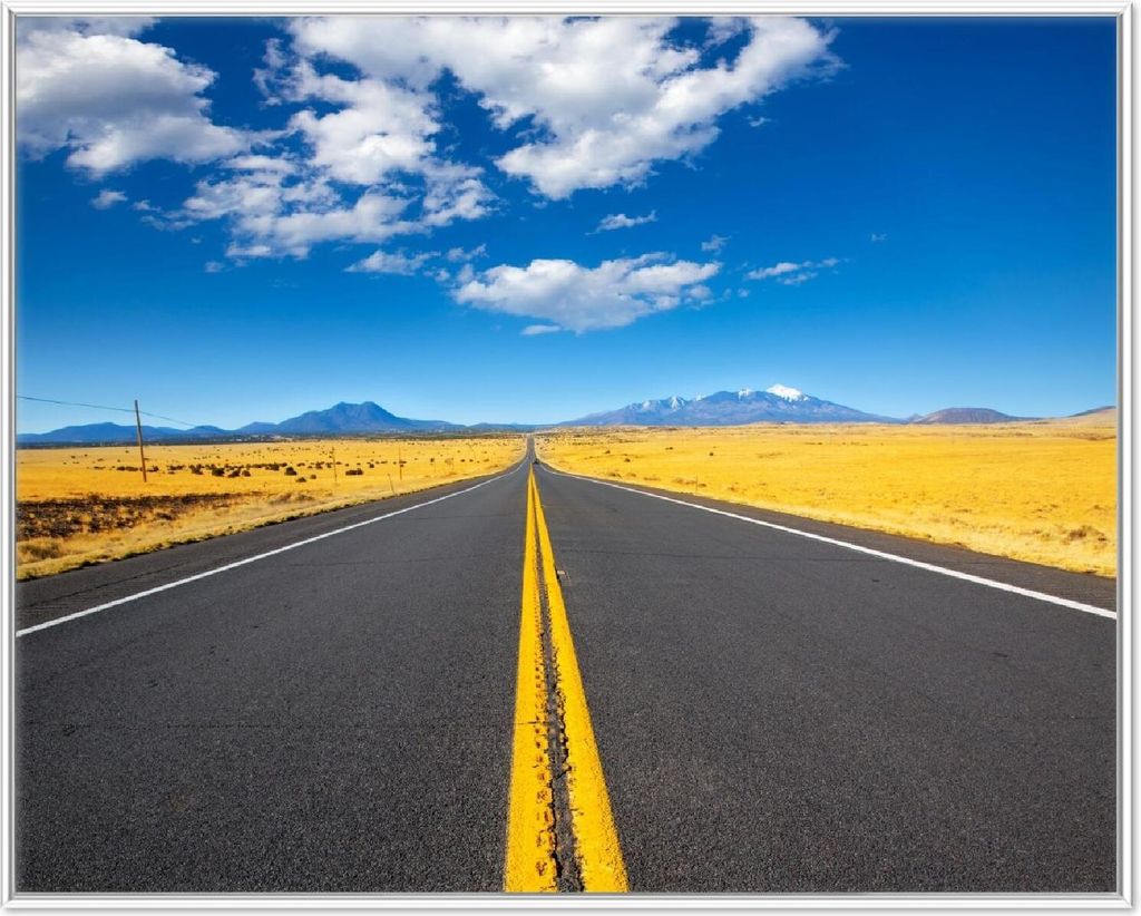 Wallario Wandbild Route 89 in Arizona - Am Ende der Horizont, Größe: 40,30 x 50,30 cm, Poster mit weißem Aluminiumrahmen