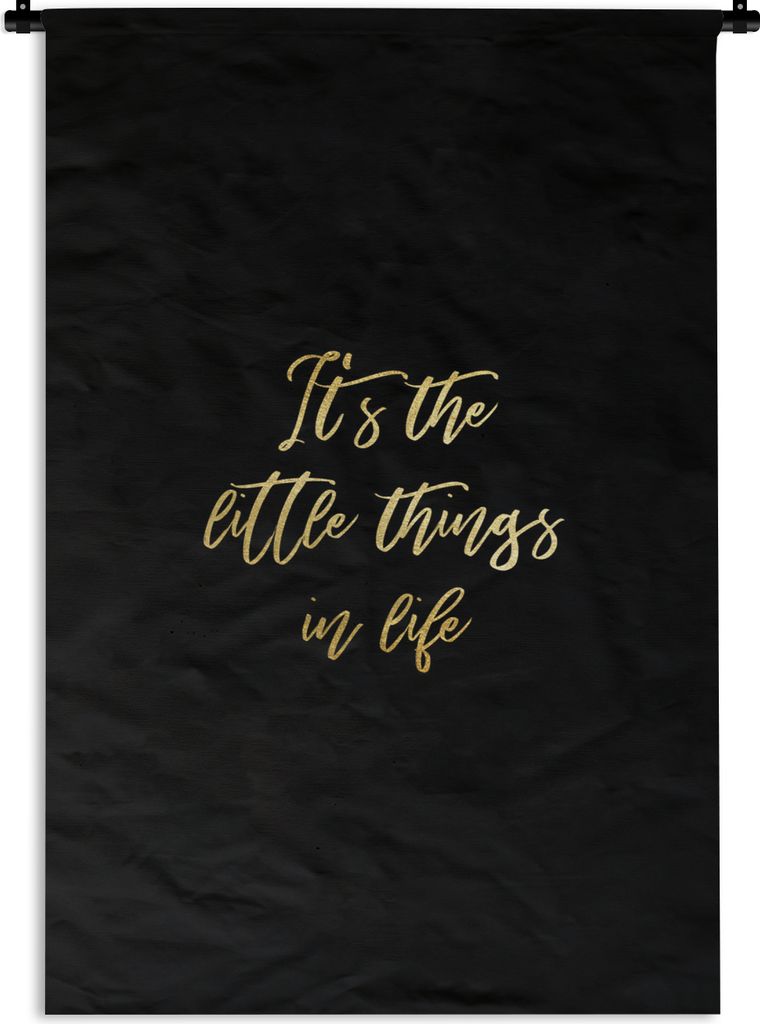 MuchoWow Wandteppich Wandbehang Zitate - Leben - Schwarz und Gold 90x135 cm Tapisserie Dekoration Wandtuch - Baumwolle - Wandskulptur