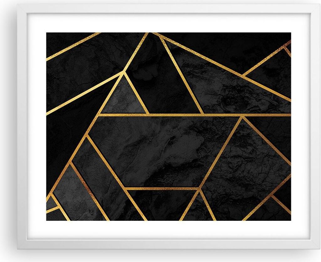 Gerahmtes Poster - Weißer Rahmen - Abstraktion Gold Schwarz - 50x40 cm - Wand Bild - Wanddeko - Wandbilder - Kunstposter - Wandposter - Bilderrahm...