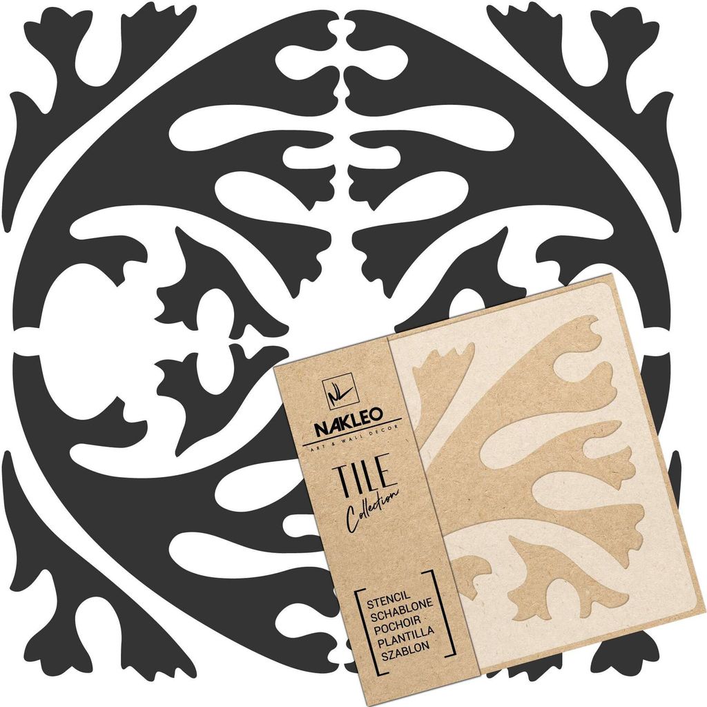 Tile Fliesen Schablone zum Malen 60x60 cm, Tomar Moderne Koralle Abstraktion Geometrisch, Kunststoff Wiederverwendbare Bodenschablone DIY