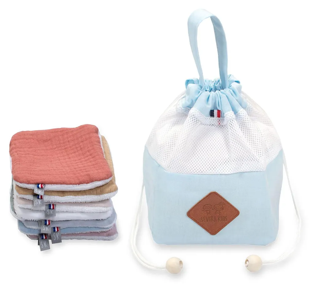 Gant de toilette absorbant et résistant - Lot de 8 pièces - Bleu Azur