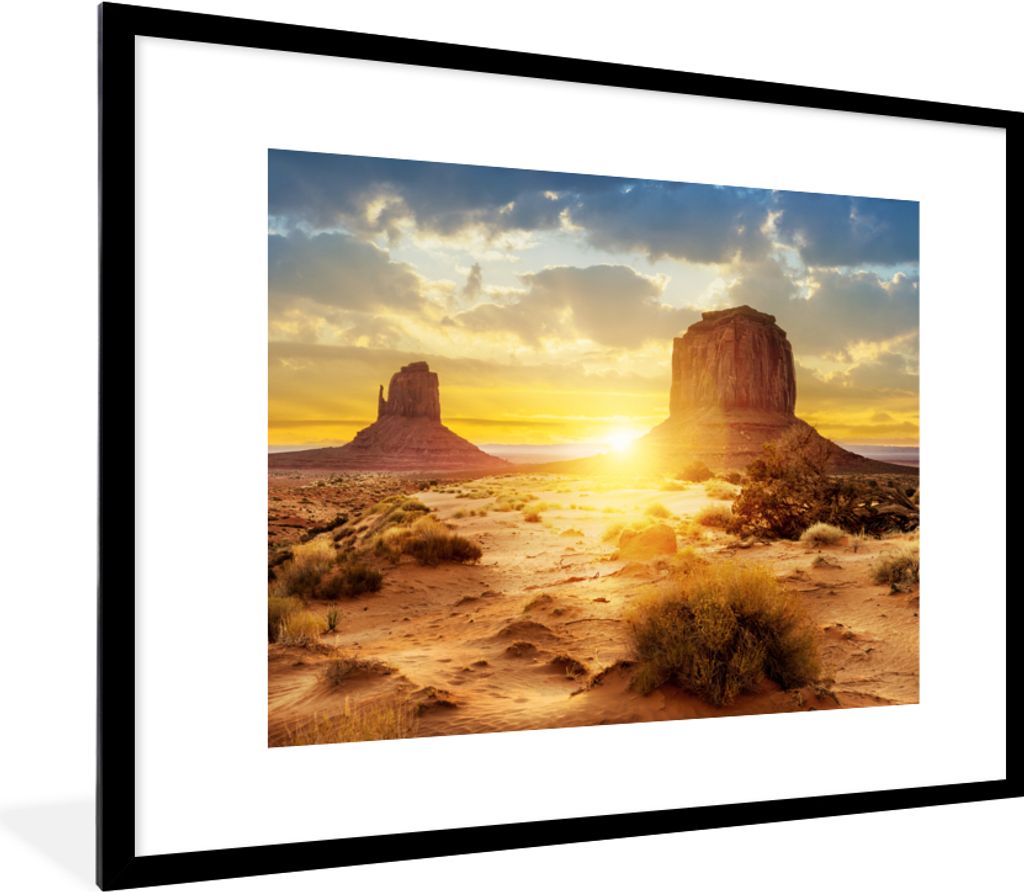 MuchoWow Gerahmtes Poster Sonnenuntergang - Felsen - Landschaft - Horizont 80x60 cm - Poster mit Schwarzem Bilderrahmen Wandposter Rahmen Foto Bi...