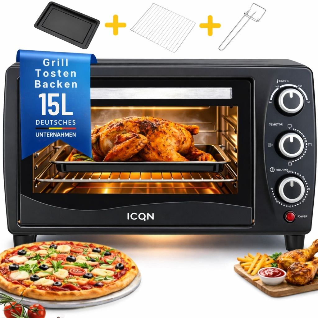 ICQN Minibackofen 15 Liter , 1200W, 90°C-230°C, 60 min. Produktbild 