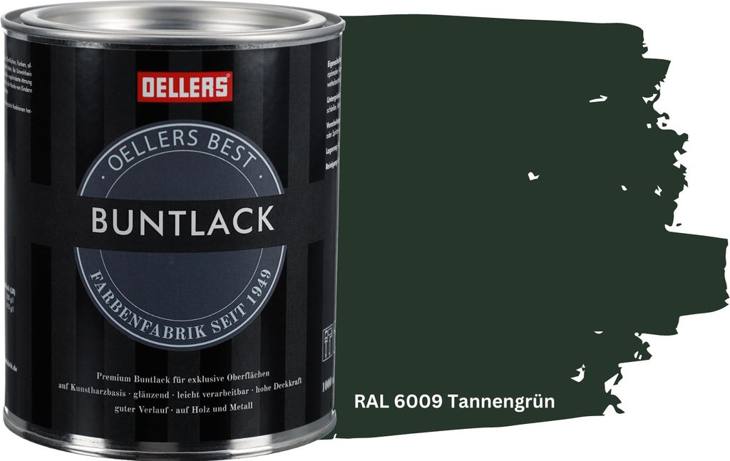 OELLERS Premium Buntlack 1L RAL 6009 Tannengrün Metalllack Holzlack Schutzlack Kunstharz glänzend