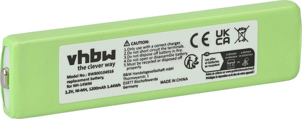 vhbw Akku Ersatz für NC-5WM, GP14M, SL-CT700, NH-9WM, NC-6WM für MP3-Player Musik Player (1200 mAh, 1,2 V, NiMH)