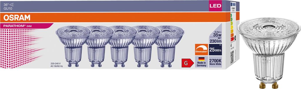 OSRAM LED-Reflektorlampe PARATHOM DIM, PAR16, GU10, EEK: G, Produktbild 