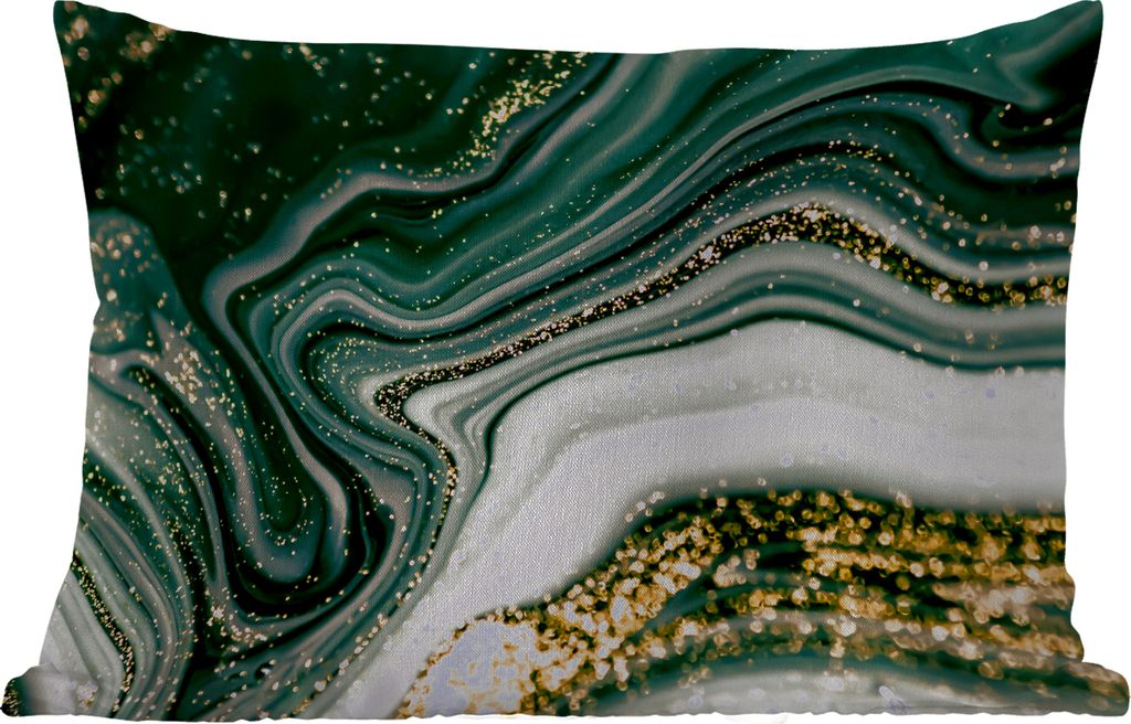 MuchoWow Outdoor Kissen - Marmoroptik - Gold - Grün - Glitter - Design - Marmor - 50x30 cm - Wetterfest - Lounge Kissen - Sofa kissen - Wohnzimm...