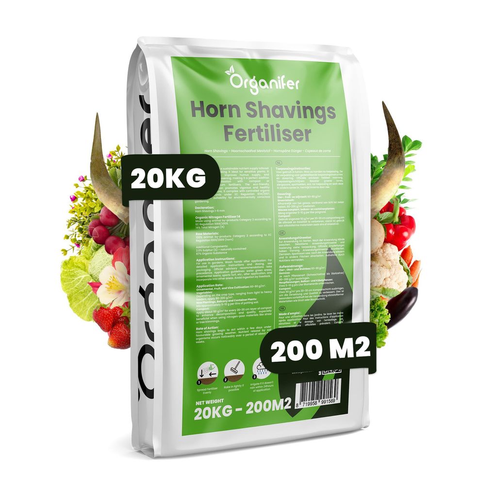 Hornspäne 1-6 mm Organischer Stickstoffdünger (20 kg für 200 m2) - Organifer