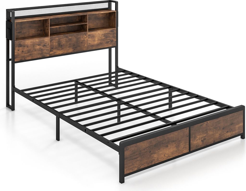 COSTWAY postel 140 x 200 cm, čelo s úložným prostorem, Obrázek produktu 