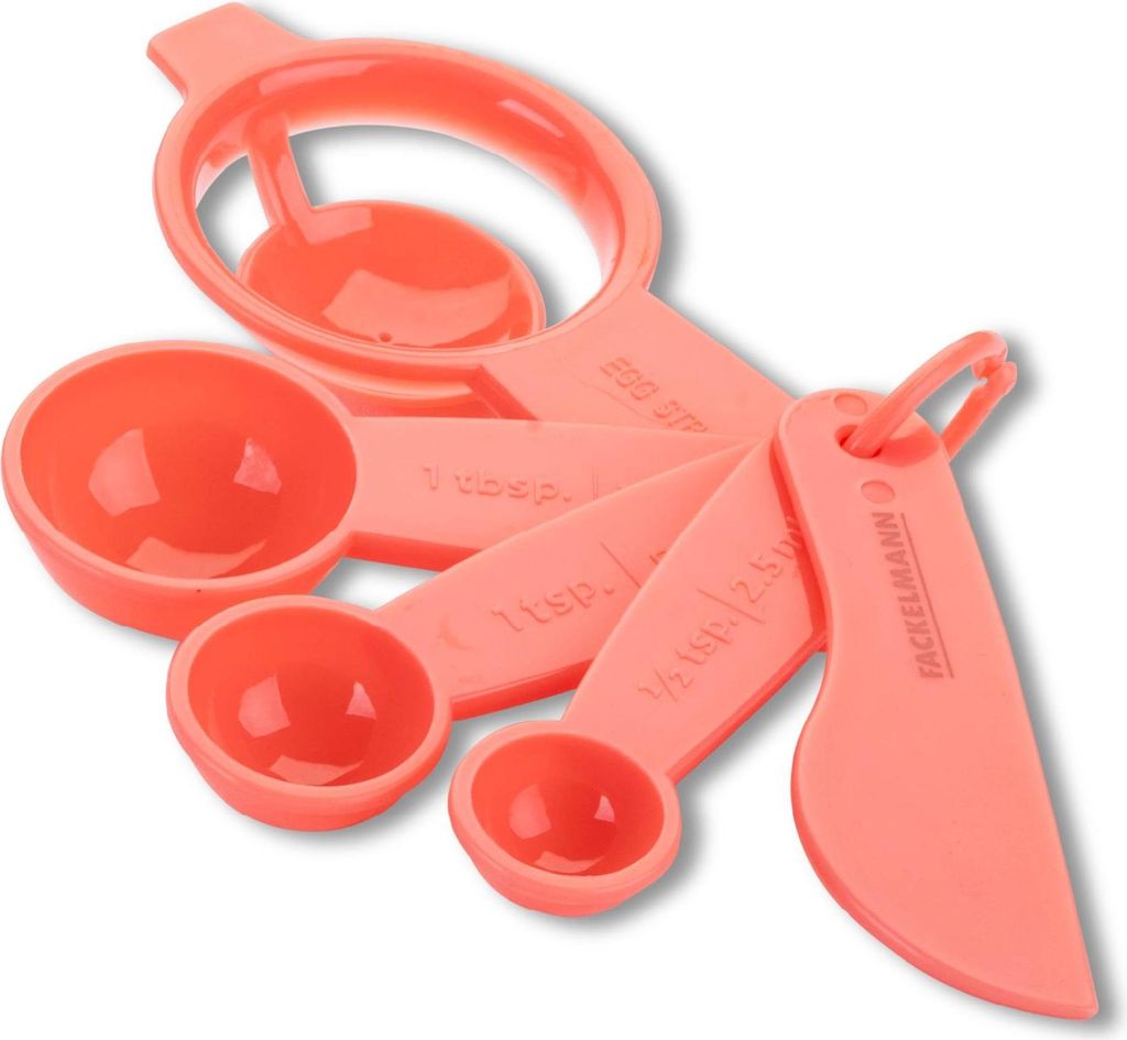 Fackelmann Messlöffel-Set Mini Cooking, 5-teiliges Küchenhelfer-Set in Zartrosa, für präzises Abmessen von trockenen & flüssigen Zutaten, Spü...