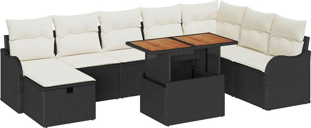 Garten-Sofa-Set 9 pcs Schwarz Poly-Rattan