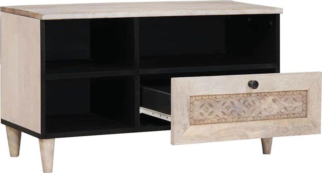 "WINTER SALE"TV-Einheiten elegantes Design - Fernsehschrank, Wohnzimmer - mit Schubladen Weiß 80x33x46cm Holzwerkstoff - CD- & DVD-Regale NeuMöbe...