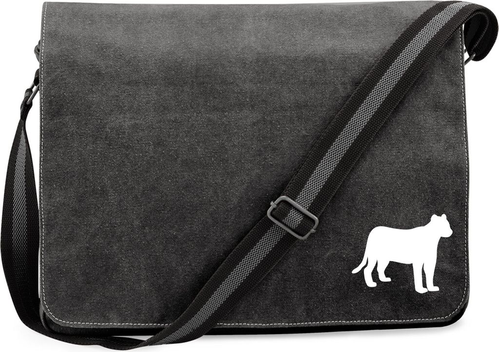 Huuraa Umhängetasche Panther Silhouette 14 Liter Black Canvas Laptoptasche Geschenkidee