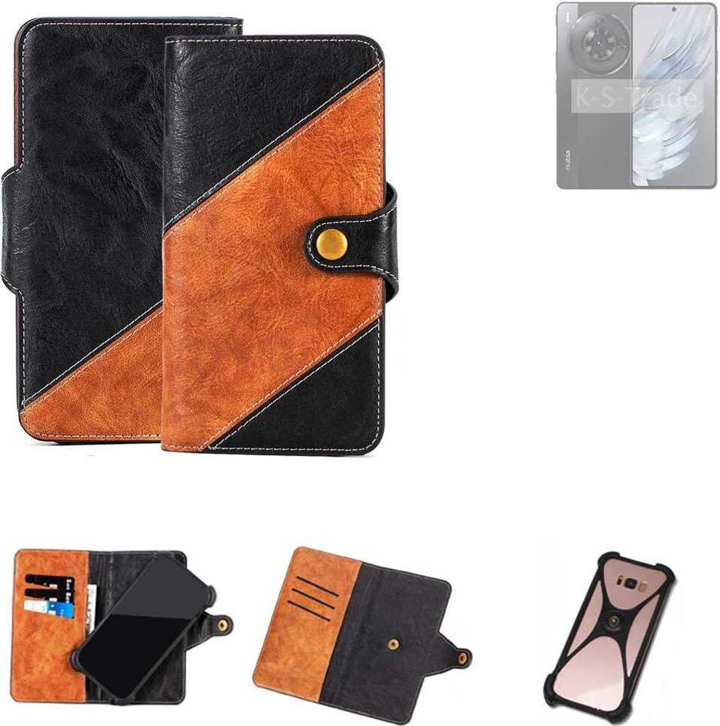 K-S-Trade Handyhülle Schutzhülle Bookstyle Case Wallet-Case kompatibel mit Nubia Z 50S Pro Handy Cover Bumper Klapphülle schwarz hellbraun 1x