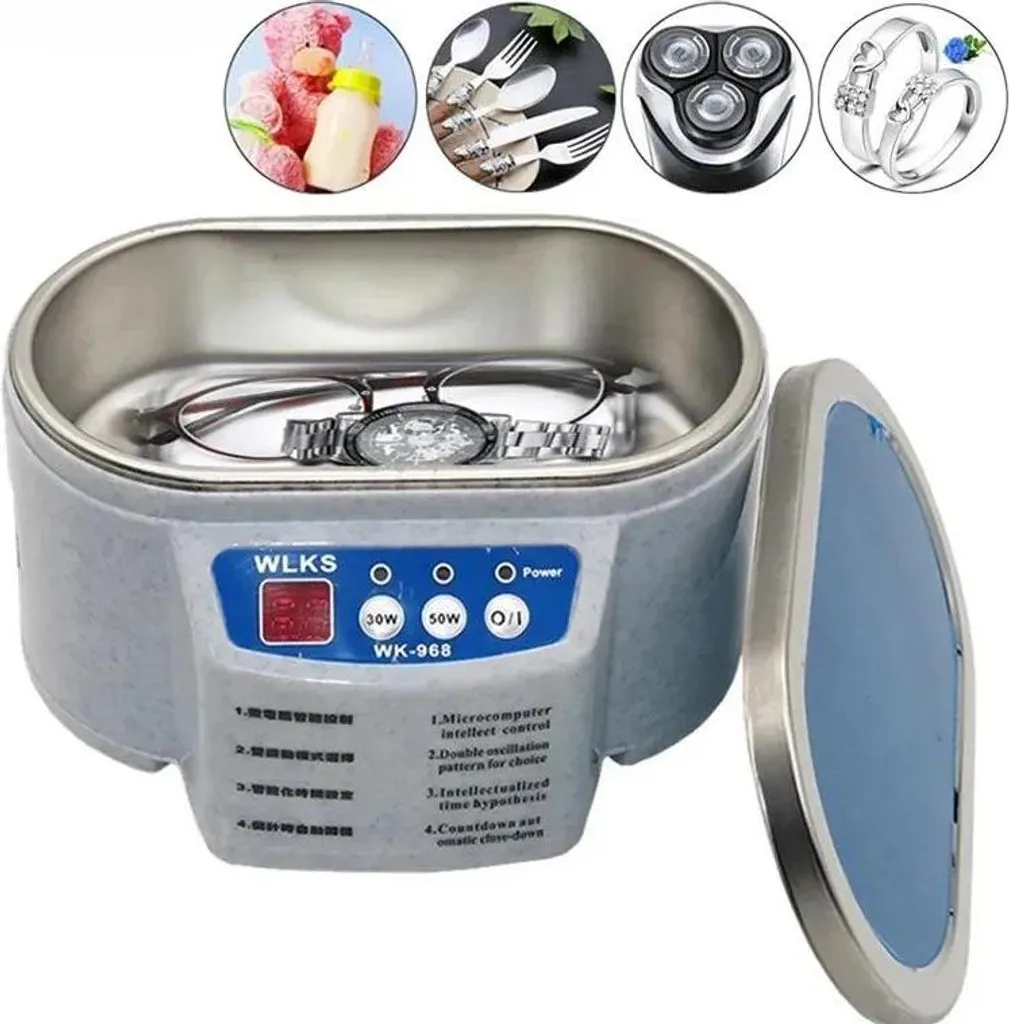Nettoyeur à ultrasons 600 ml 50W 40kHz Gris Clair pour Bijoux et Lunettes