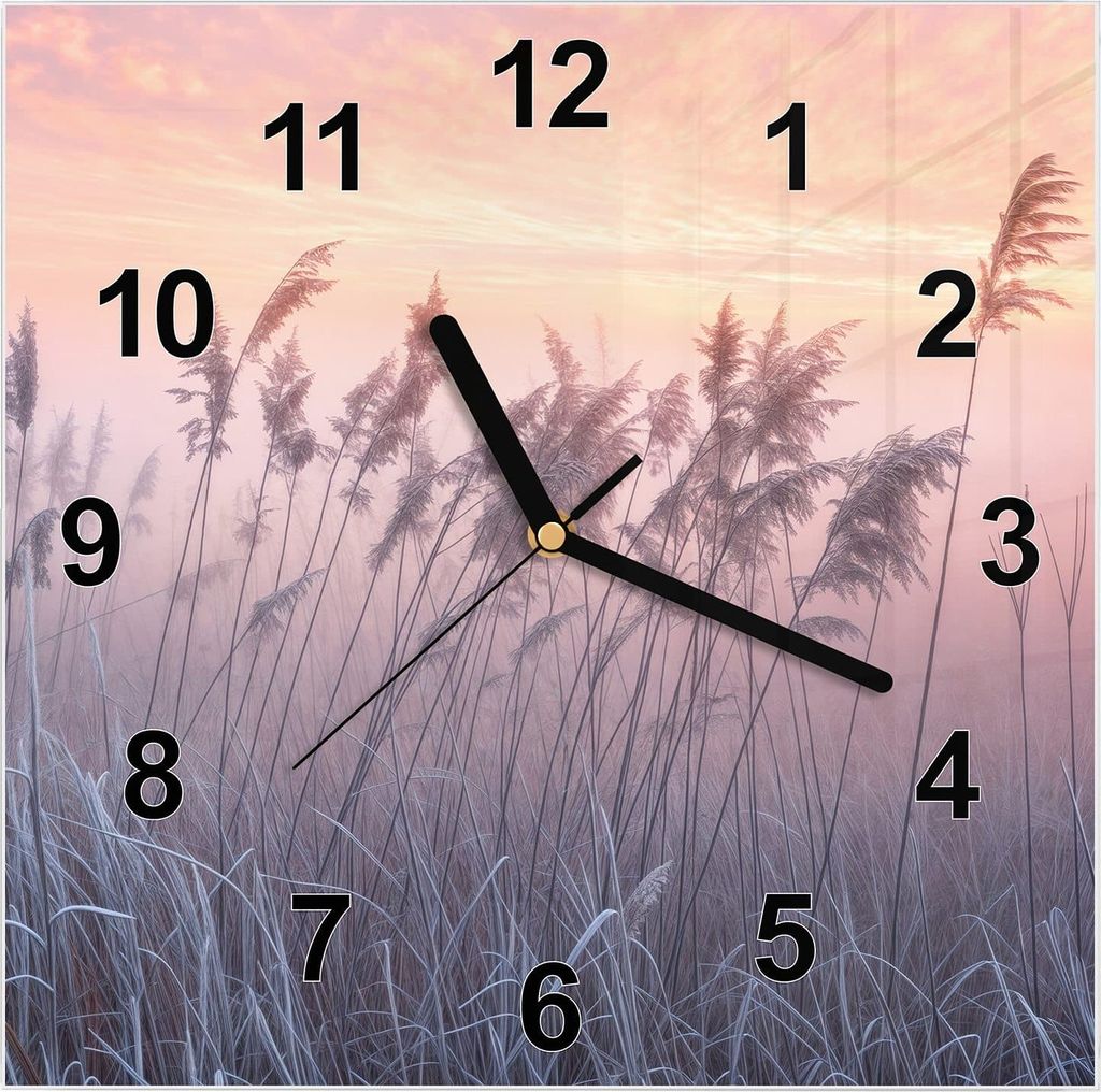 Wanduhr aus Glas mit Motiv Nebelwiese am Morgen- 30 x 30 cm - inkl. Aufhängesystem
