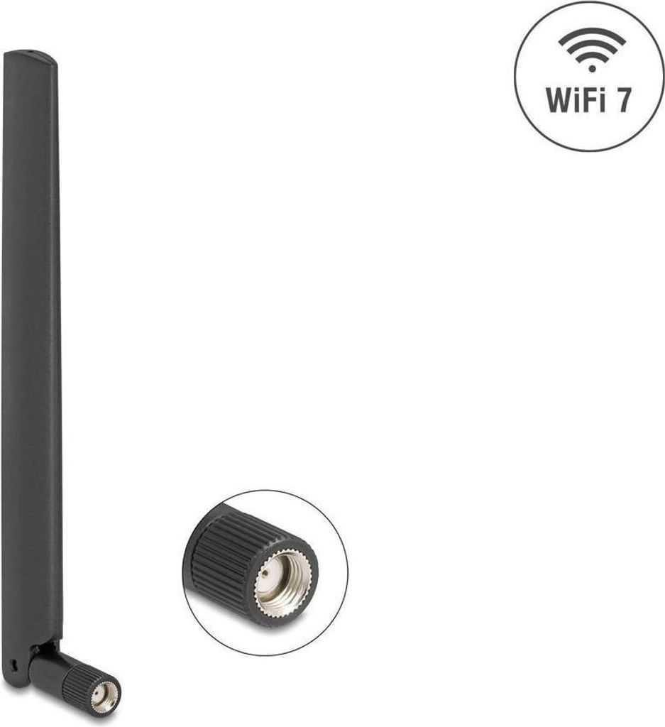 Delock WiFi 7 Antenne RP-SMA Stecker 2,0 - 4,4 dBi 17 cm omnidirektional mit Kippgelenk schwarz