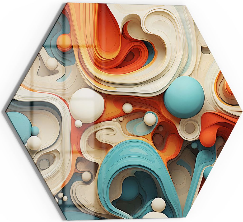 DEQOART Magnettafel Glas 55x48 cm 6-eckig 'Organische Harmonie' beschreibbar Whiteboard Küche