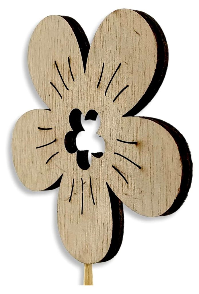 Holz Blumenstecker Blüte Natur 10 Stück 7 x 36 cm Dekostecker