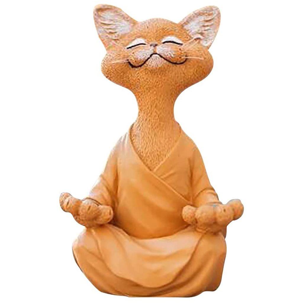 Skulptur Figur Bronze teilpoliert Yoga Katze in Meditation 