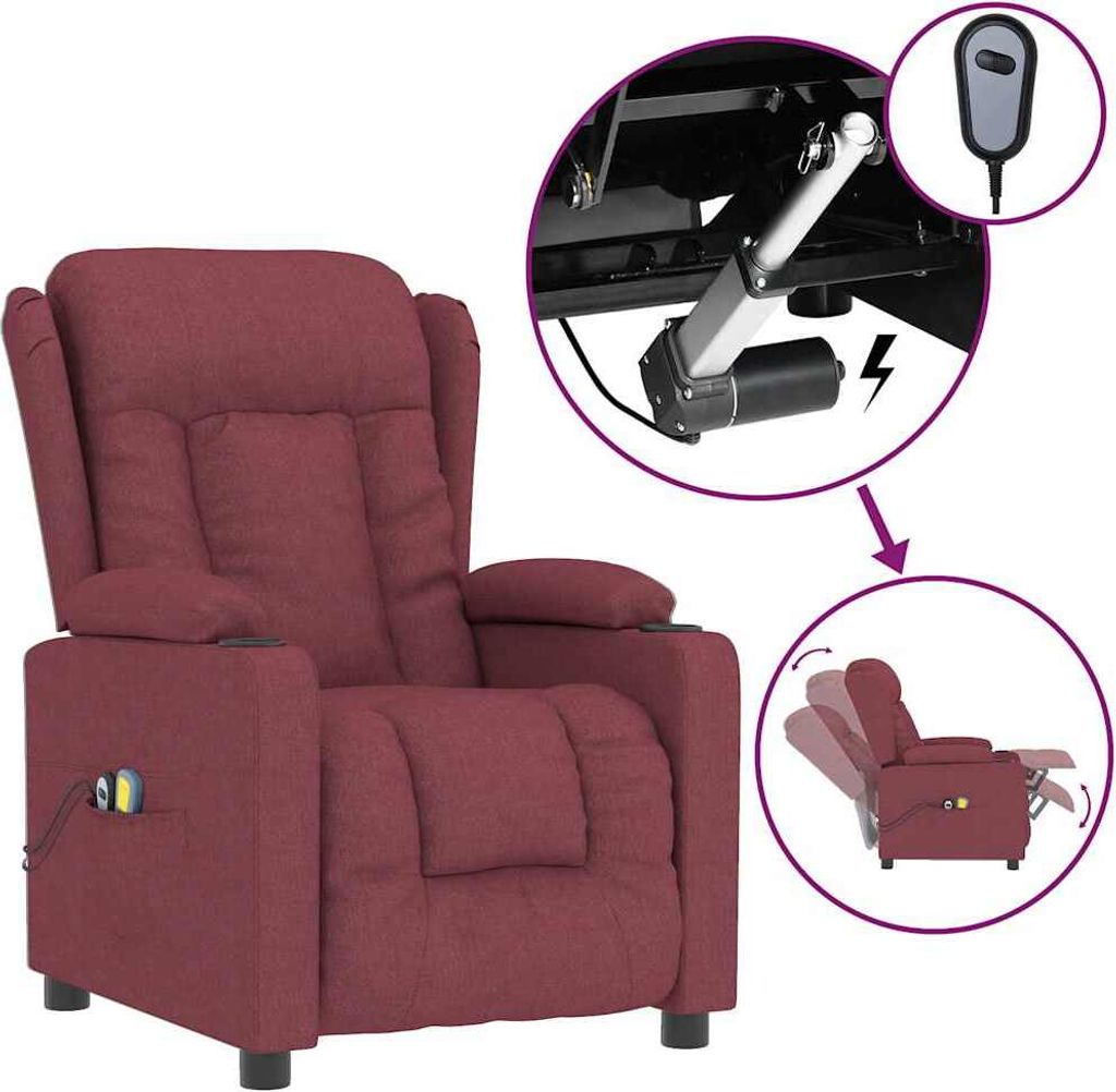 vidaXL Massagesessel Elektrisch Weinrot Stoff