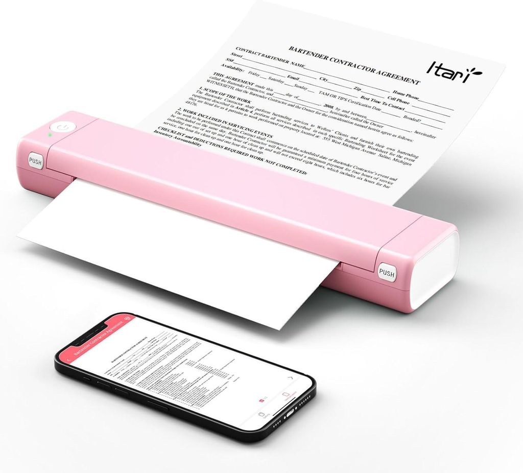 Phomemo M08F A4 Tragbarer Thermodrucker, Pink Bluetooth Wireless Drucker 210x297mm A4 Thermopapier Mobile Drucker