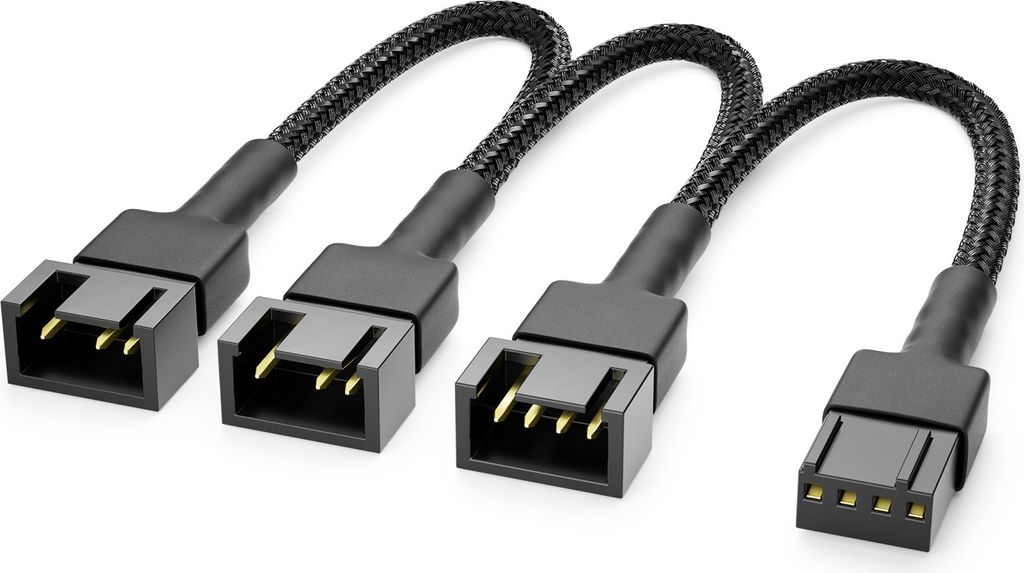 deleyCON 20cm 4-Pin PWM Lüfter Verteilerkabel mit Nylonmantel - 1x 4-Pin zu 3x 4-Pin Stecker Verlängerungskabel Lüfterkabel Splitter Kabel Lüft...