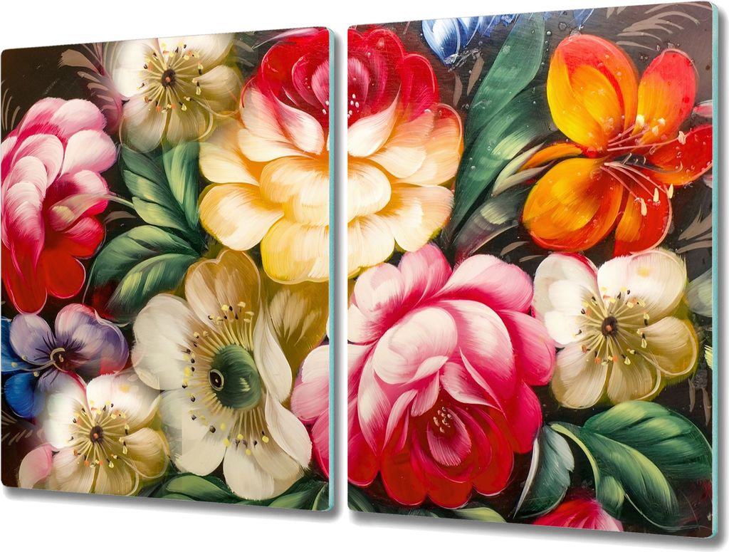 Coloray Schneidebrett Herdabdeckplatte 2x40x52 cm Kochplattenabdeckung Küchenbrett Hackbrett - Blumen