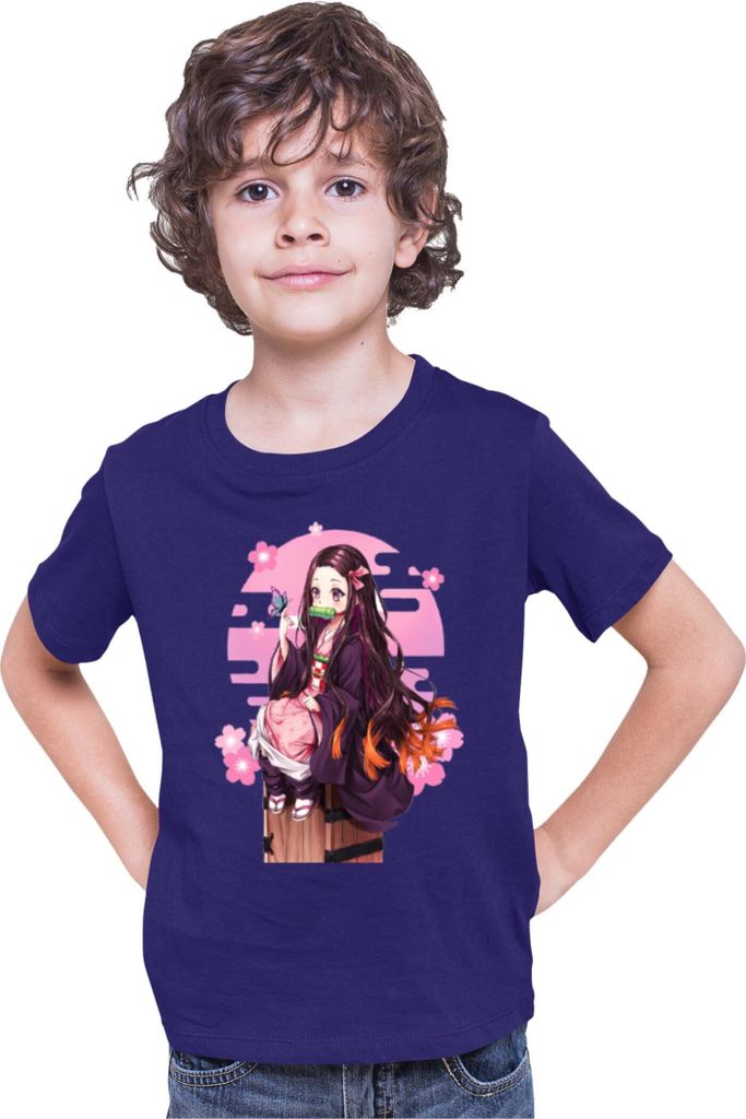 Kinder T-Shirt Demon Anime Slayer Kimetsu No Yaiba Nezuko Kamado 100, 3-4 Jahr - 104 / Dunkelblau