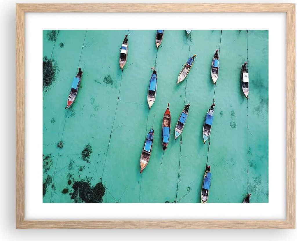 Gerahmtes Poster - Rahmen in heller Eiche - Boote mit Luft - 50x40 cm - Wand Bild - Wanddeko - Wandbilder - Kunstposter - Wandposter - Bilderrahmen...