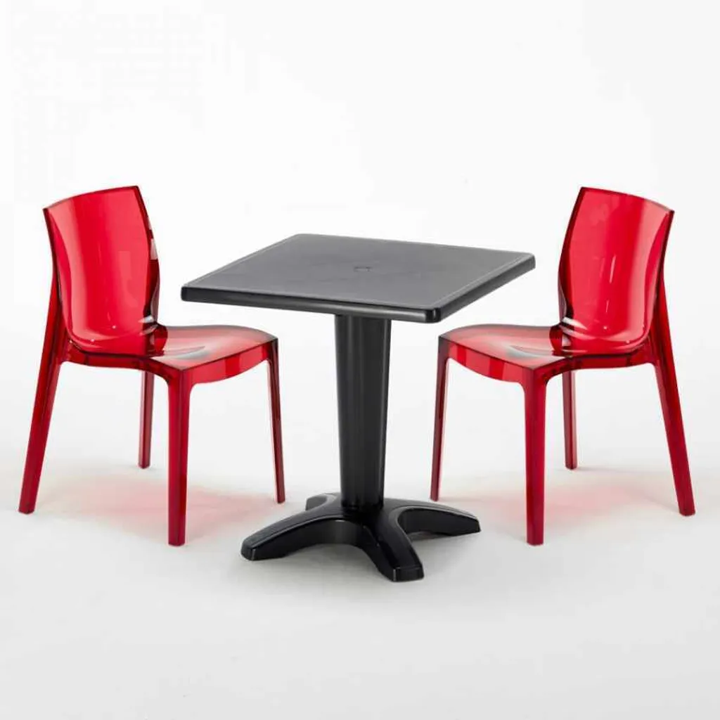 Salon de jardin 2 places en polycarbonate coloré table carrée 70x70cm