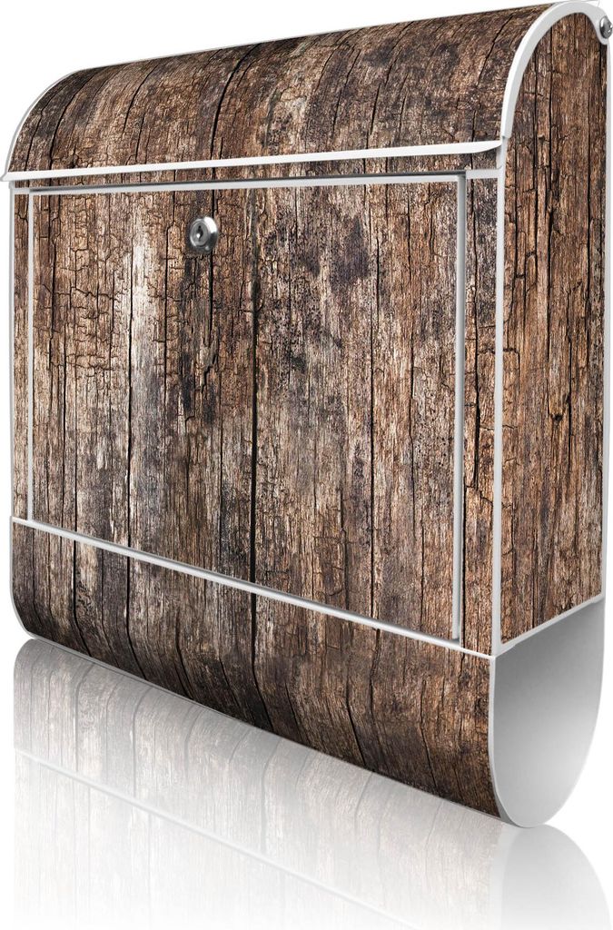 banjado Design Briefkasten Stahl weiß mit Zeitungsfach pulverbeschichtet "Altes Holz" 38x46x12,5cm & 2 Schlüssel - Postkasten A4 Einwurf inkl. Mo...
