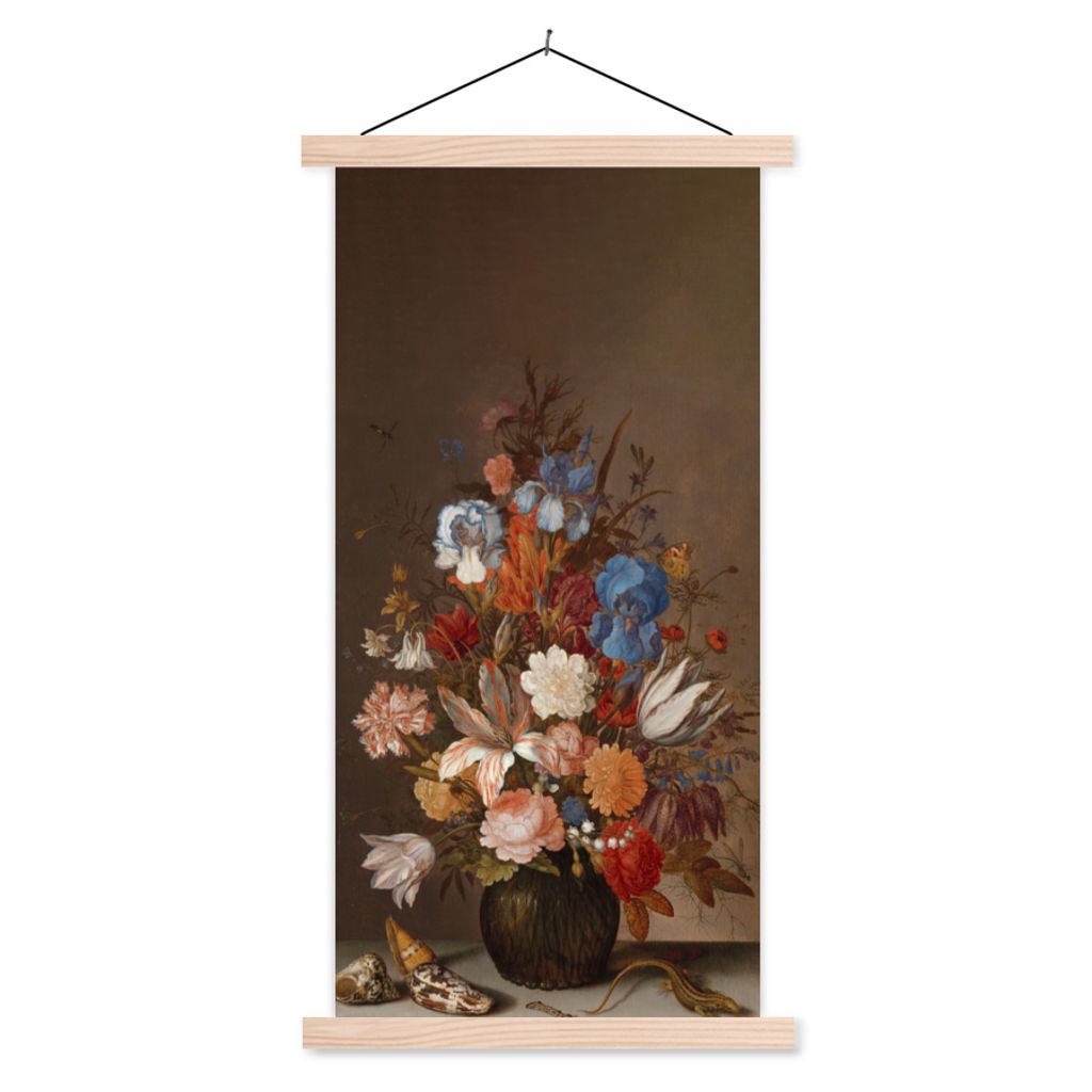 MuchoWow Textilposter Stilleben mit Blumen - Kunst - Alte Meister 40x80 cm mit holzfarbenen Rahmen - Wohnzimmer